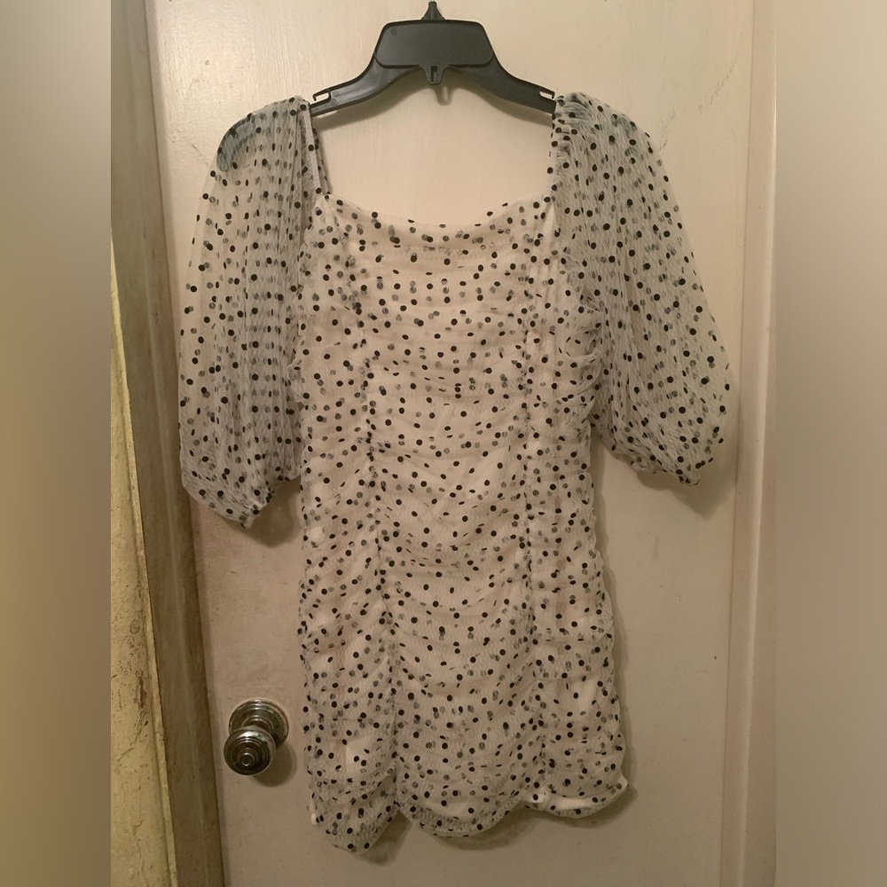 Fashion Nova White Mini Dress with Black Polka Dots - Picture 5 of 12